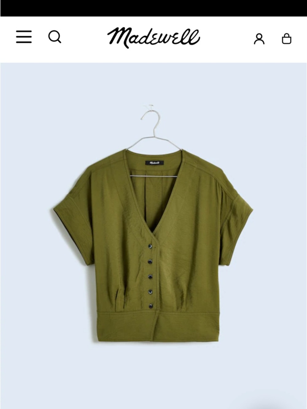 Madewell Olive Green Short-Sleeve Button Front Top